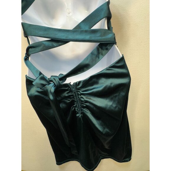B. Darlin Womens Satin Strappy Ruched Dress Size M Emerald Green Sexy - Picture 10 of 12